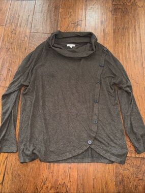 89th & Madison Olive Green Button-Trim Cowl Neck Sweater